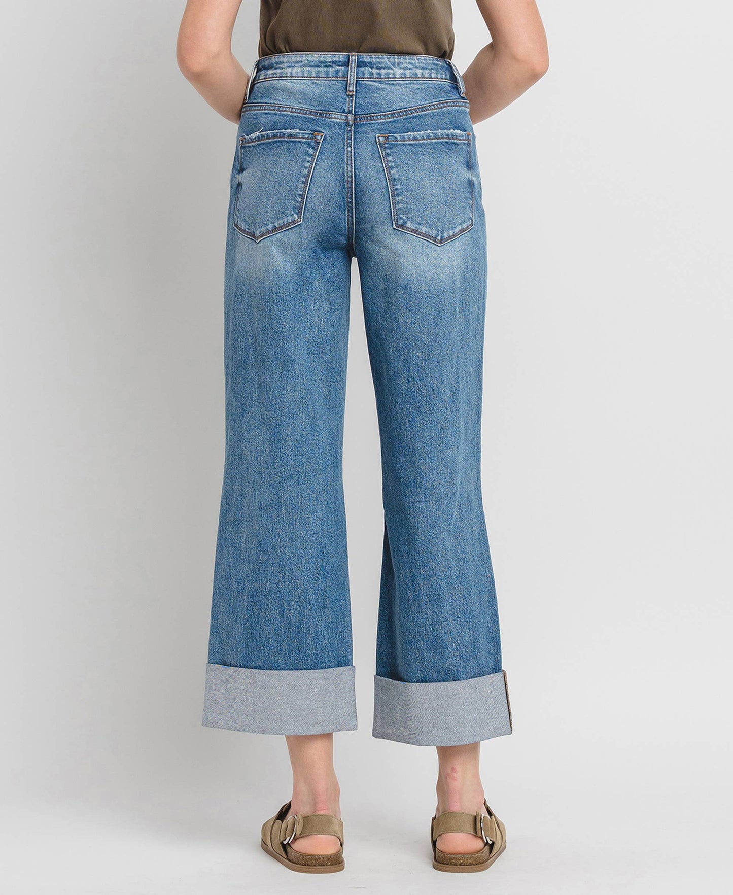 Lovervet by VERVET - SUPER HIGH RISE DOUBLE CUFFED BAGGY WIDE JEANS LV1459