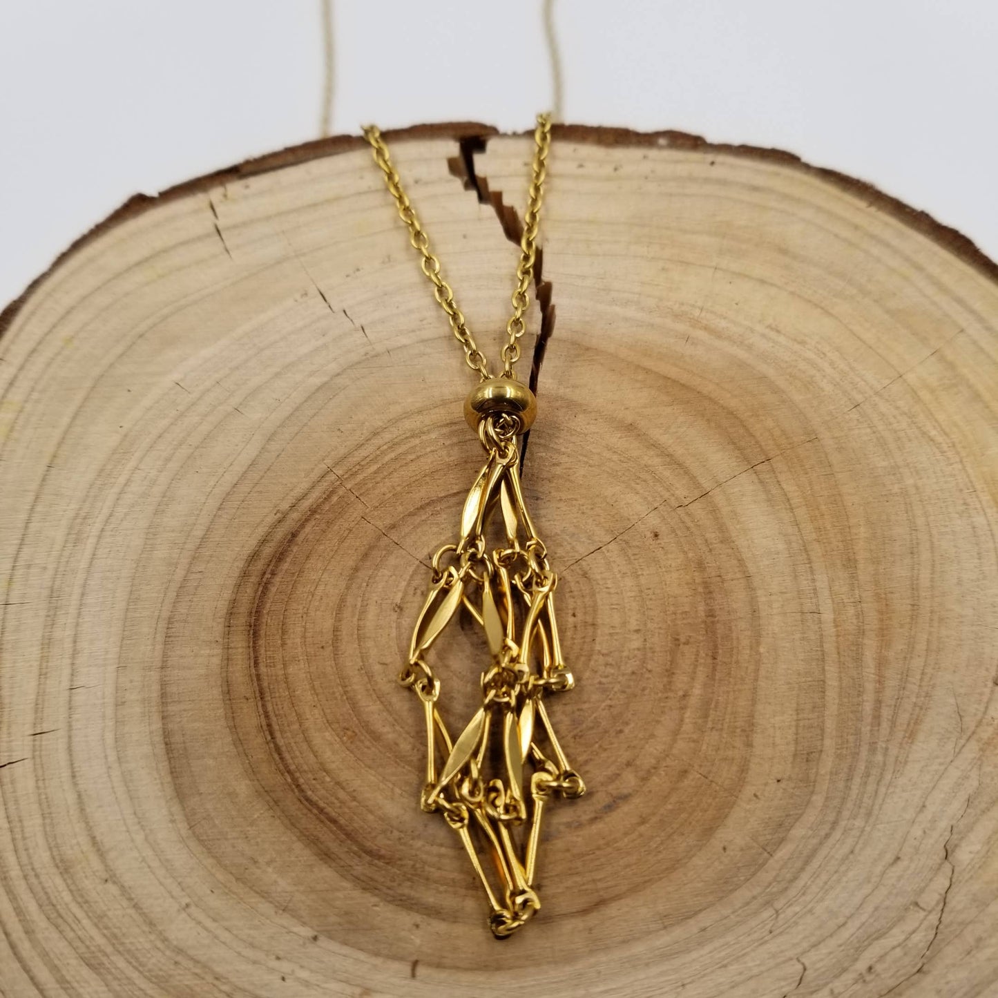 CHAKRA JEWELRY - Interchangeable Macramé Cage Adjustable Necklaces: Gold (With random stones)