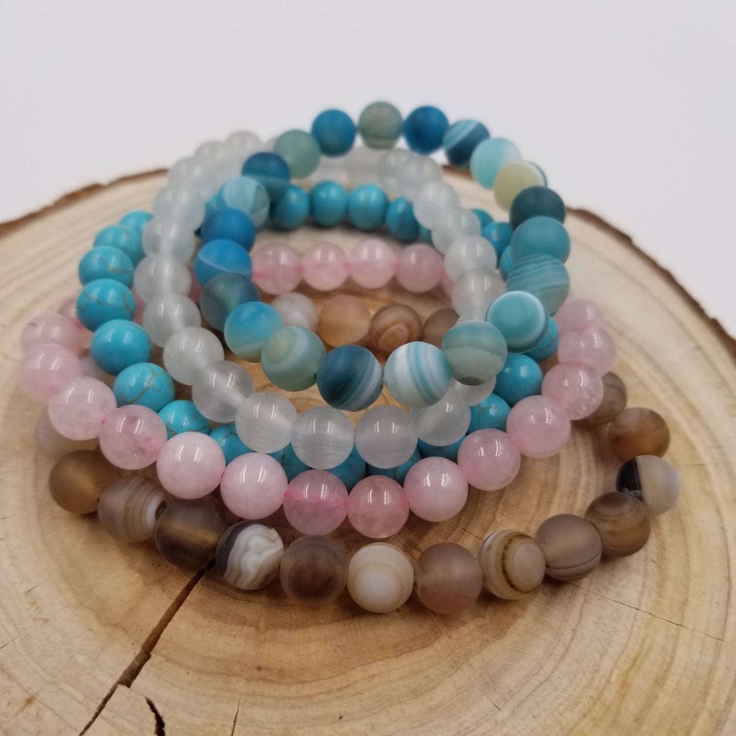 CHAKRA JEWELRY - 8MM Energy Natural Stone Beads Yoga Bracelet: Grey Brown Stripe