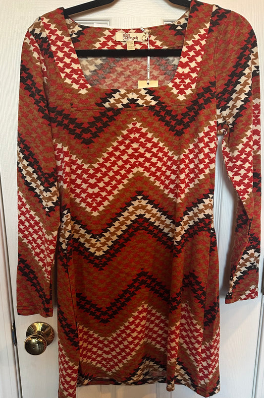Rust Printed Sweater Dress