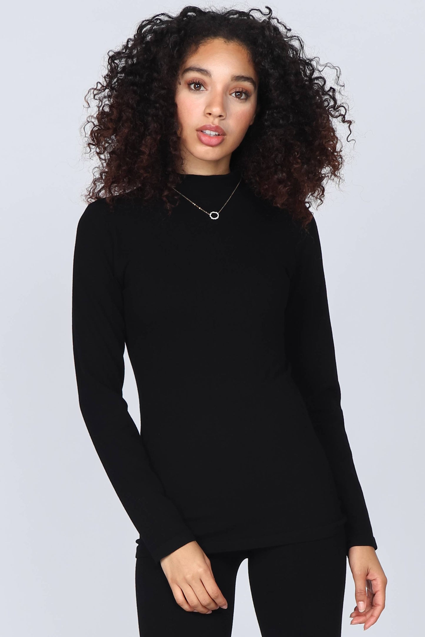 M.Rena - Ribbed Mock Neck Long Sleeve Top