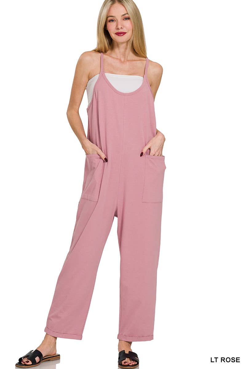 Spaghetti Strap Pocketed Cotton Jumpsuit