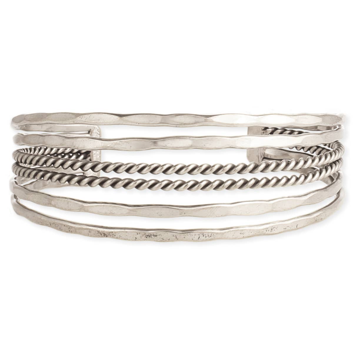 ZAD - Silver Hammered & Twisted Lines Cuff Bracelet