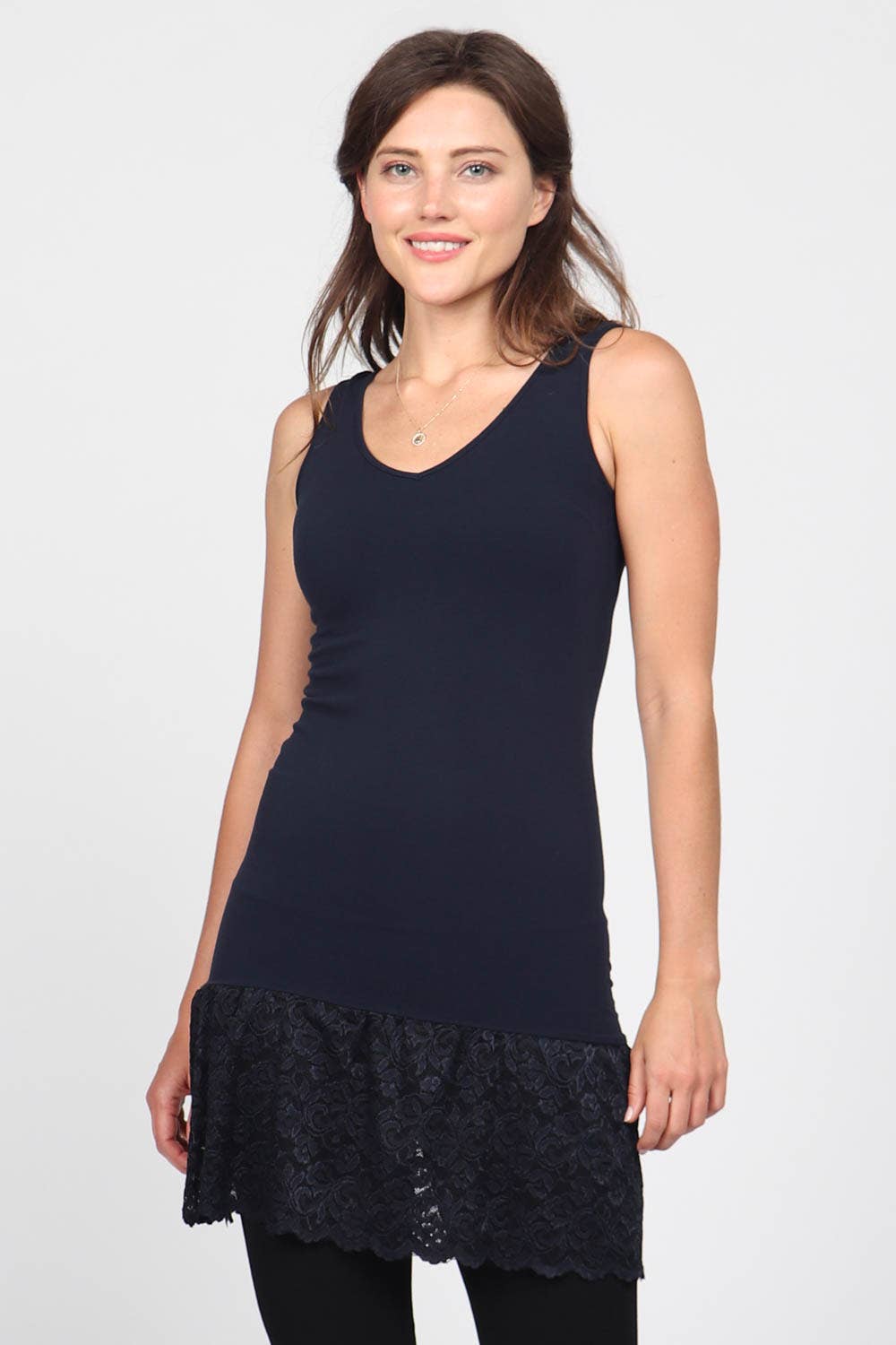 M.Rena - Reversible V-Scoop Tank Dress w/ Large Lace Hem