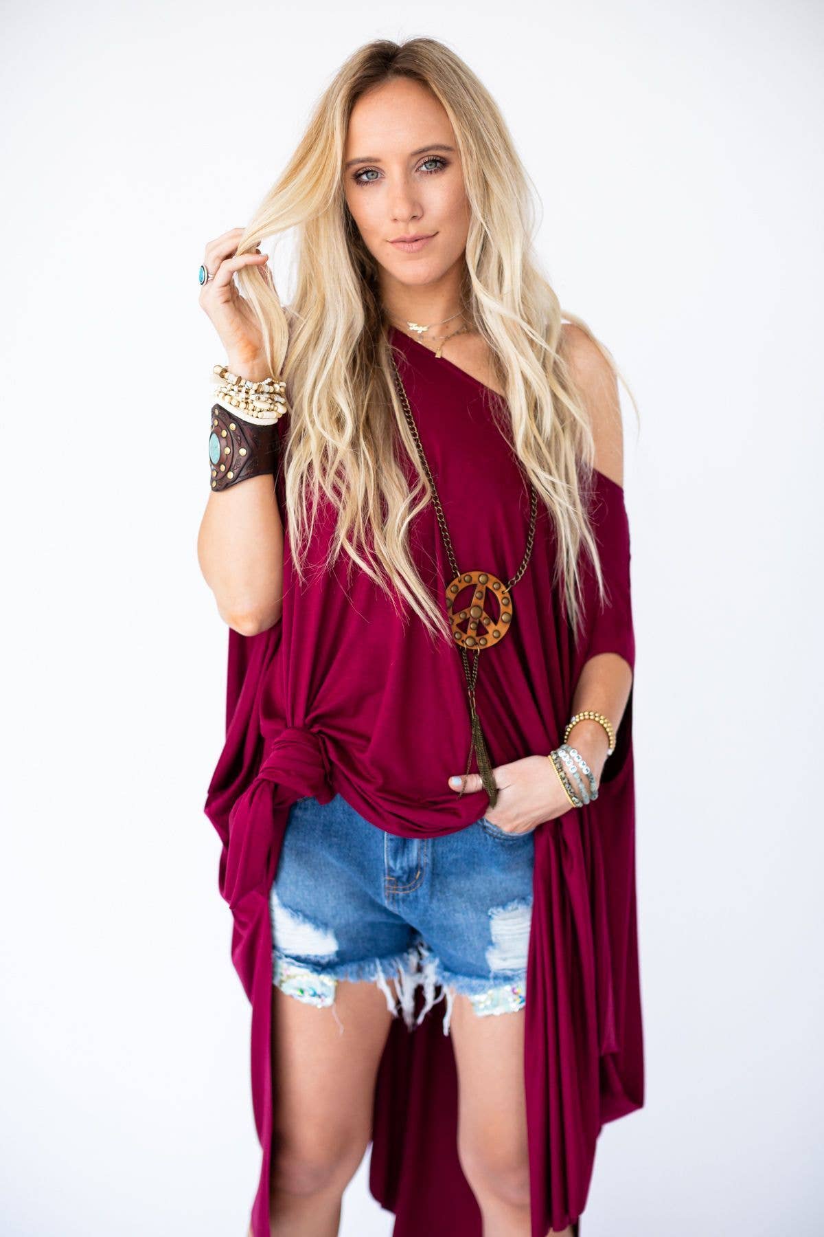 Three Bird Nest - The Wren Tunic - Burgundy: One Size