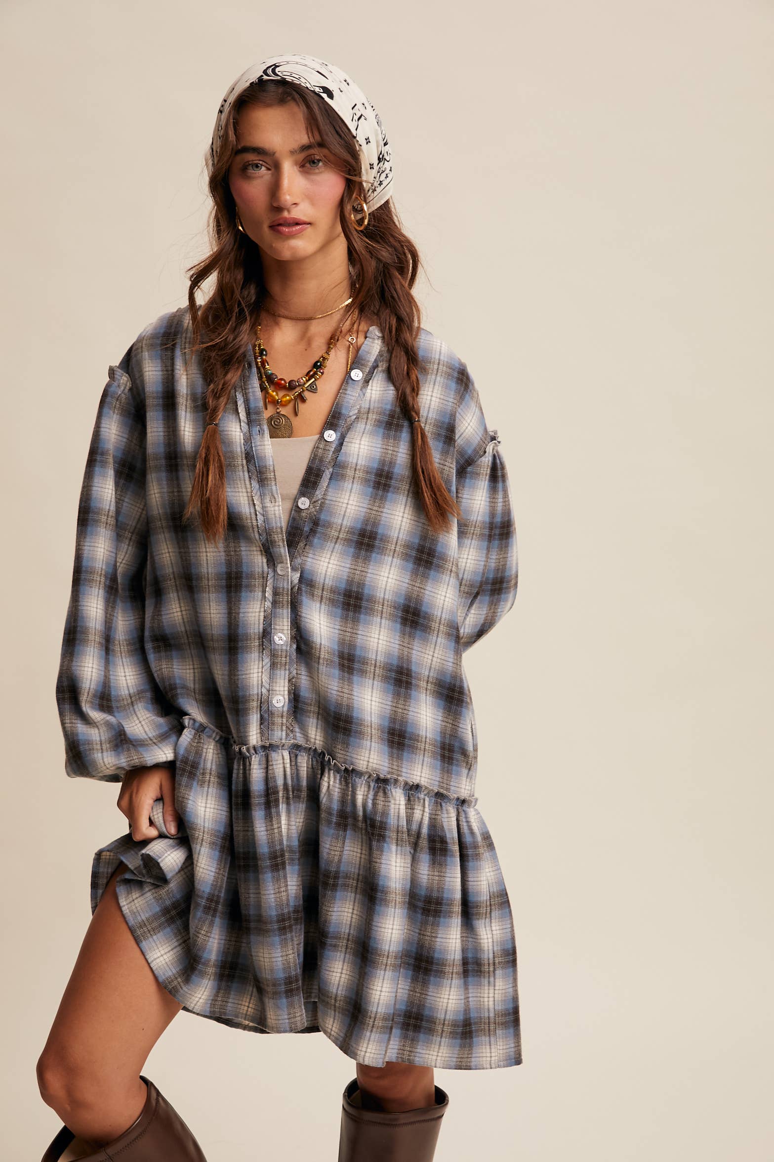 plaid drop waist dress Lesley Khaki Plaid Drop Waist Maxi Dress Thomas and Rye