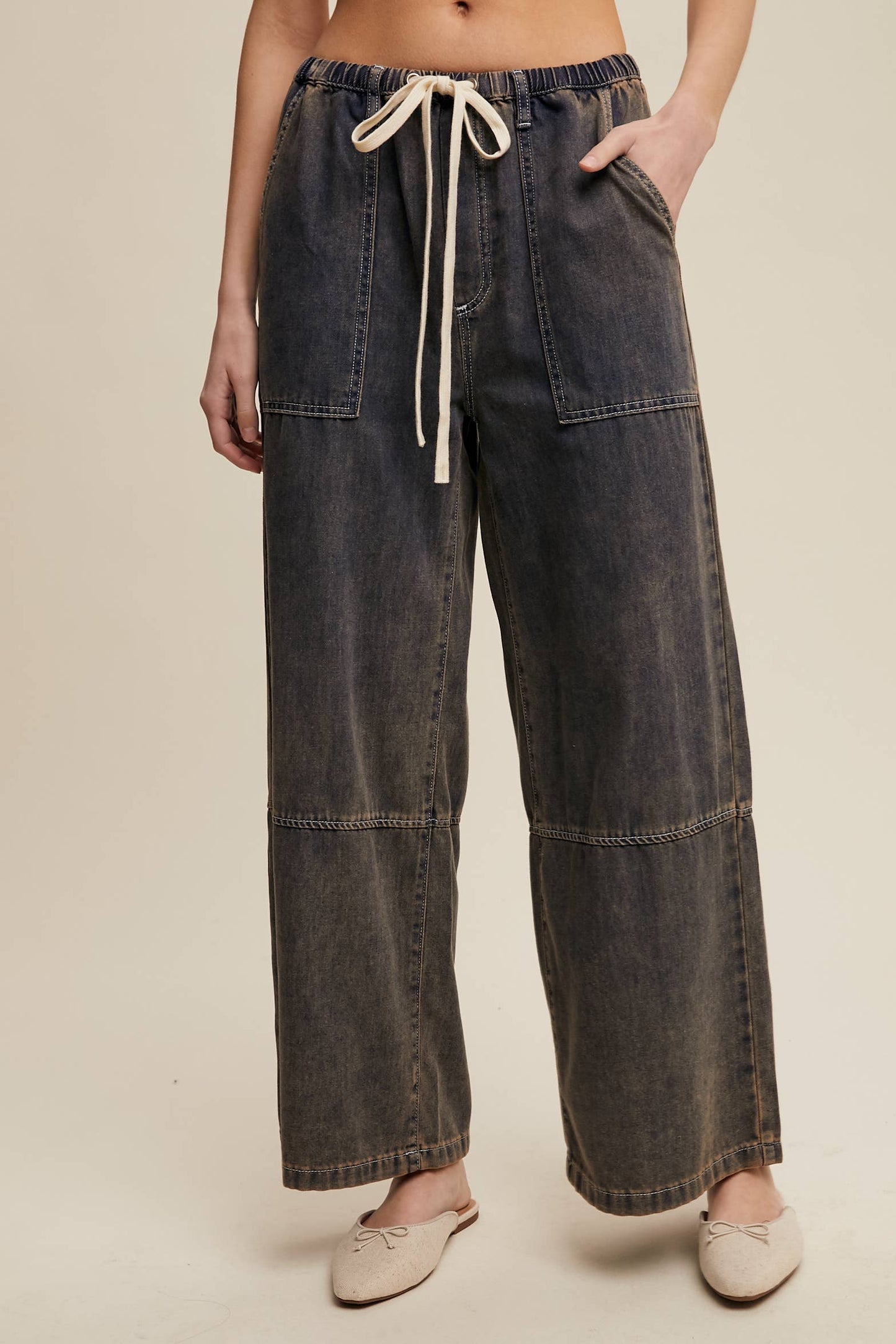 Listicle - Wide-Leg Denim Drawstring Pants