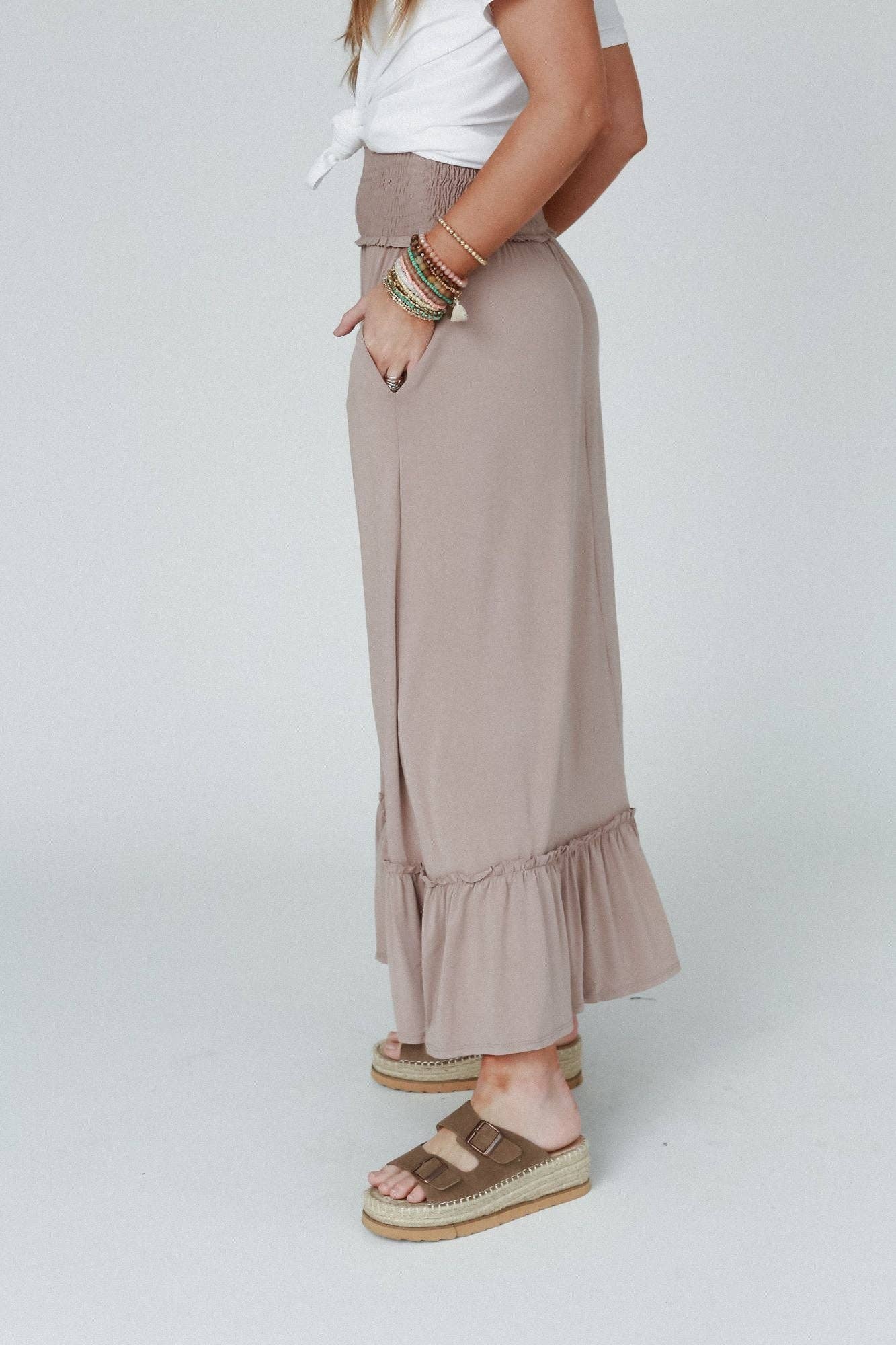 Three Bird Nest - Rustic Romance Smocked Maxi Skirt - Dark Mocha: