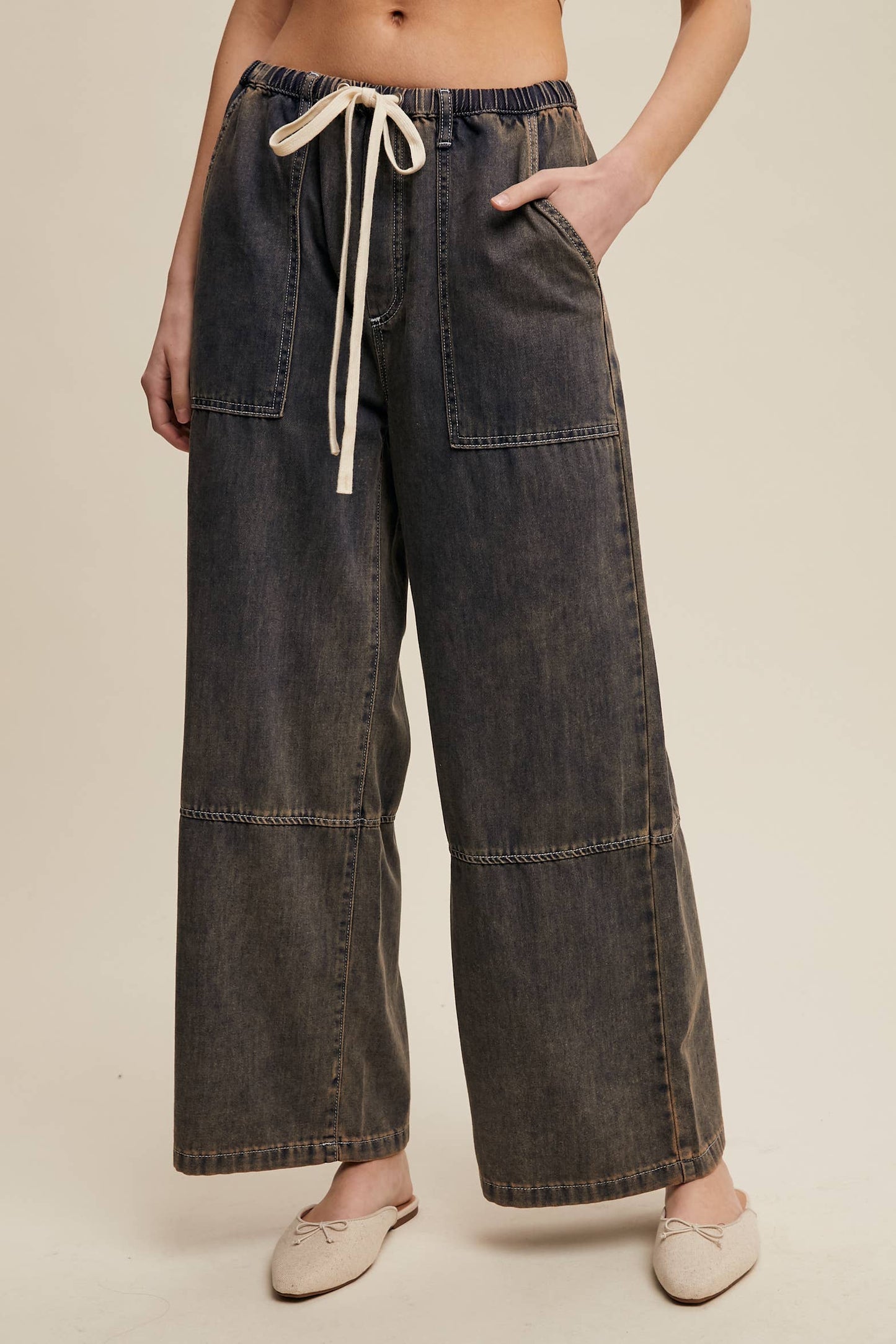 Listicle - Wide-Leg Denim Drawstring Pants