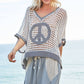 Pol Clothing - Oversize v-neck short sleeve peace sign sweater: IVORY/GREY