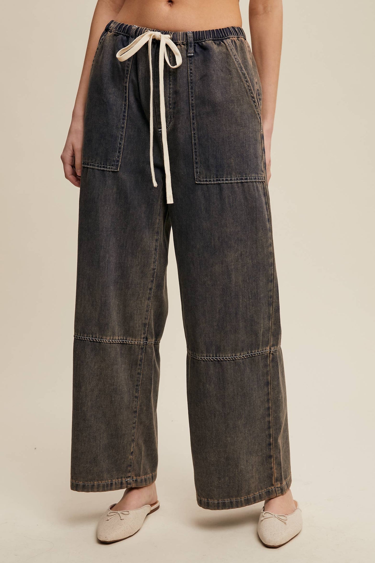 Listicle - Wide-Leg Denim Drawstring Pants