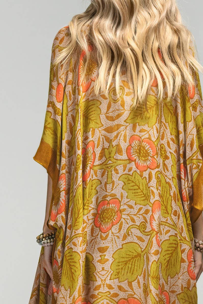 - Vintage Floral Print Kimono