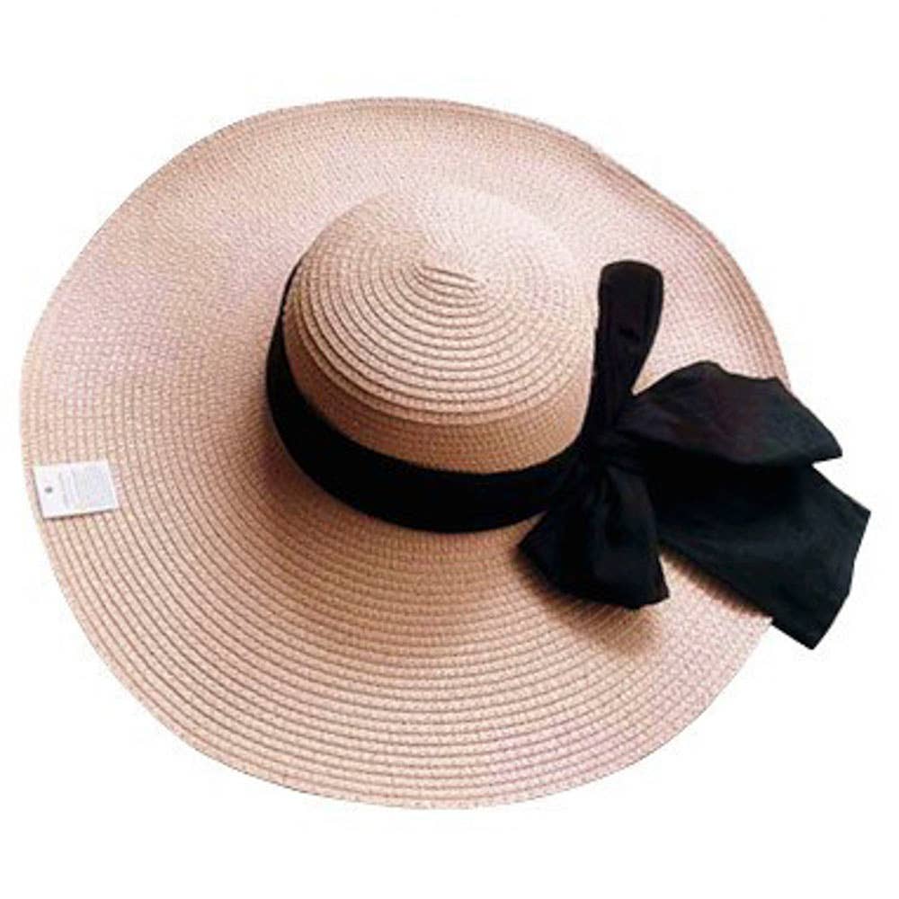 Shop Neighbors - STRAW RIBBON BAND SUN HAT: PINK