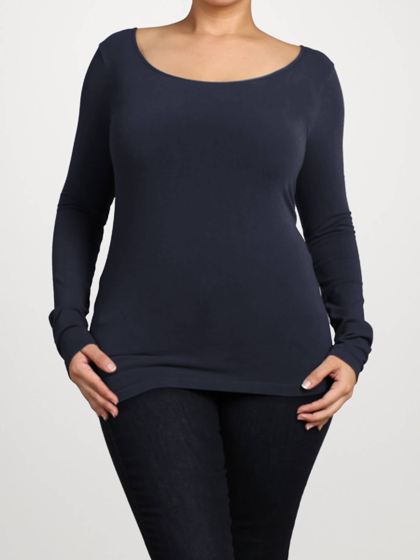 M.Rena - Long-Sleeve Round Neck Bodycon Top (Plus Size)
