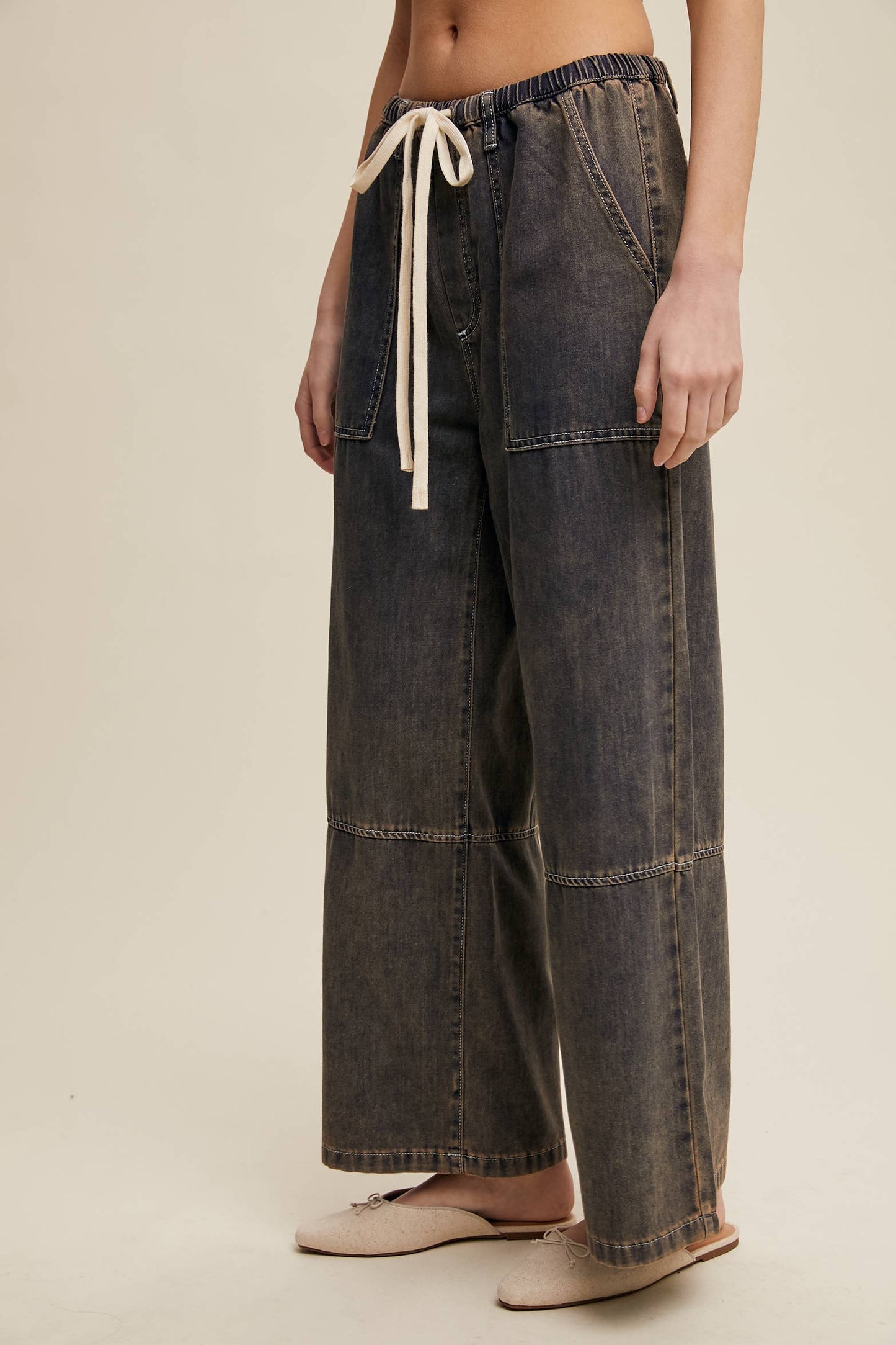 Listicle - Wide-Leg Denim Drawstring Pants