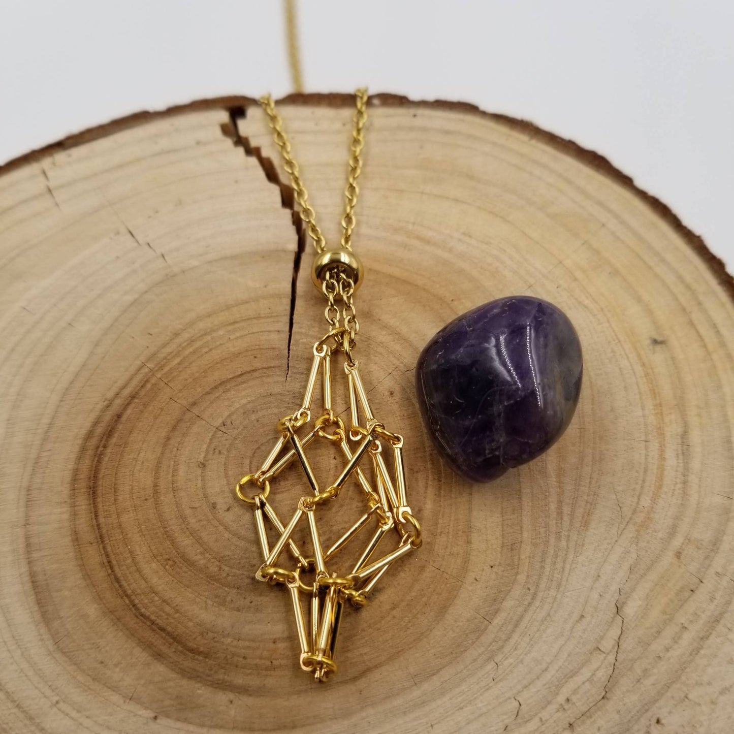 CHAKRA JEWELRY - Gold Interchangeable Macramé Cage Necklaces Without Stone: Without Stone (Only Necklaces)