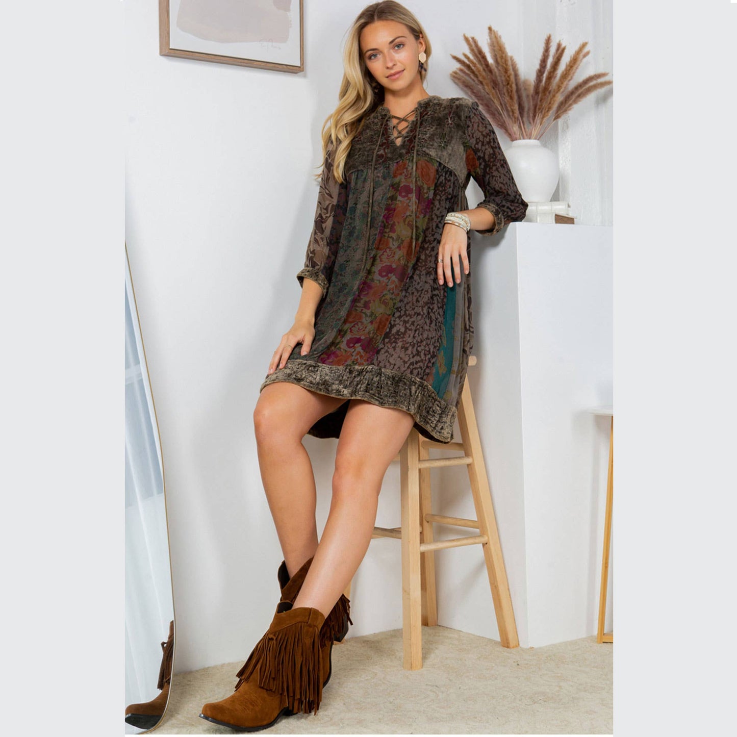 Young Threads - Chic Bohemian Stone-Washed Babydoll Dress