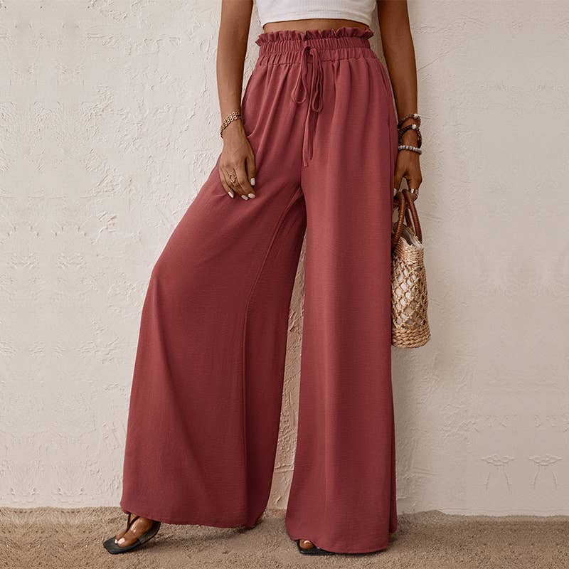 Smocked paperbag wide leg pants