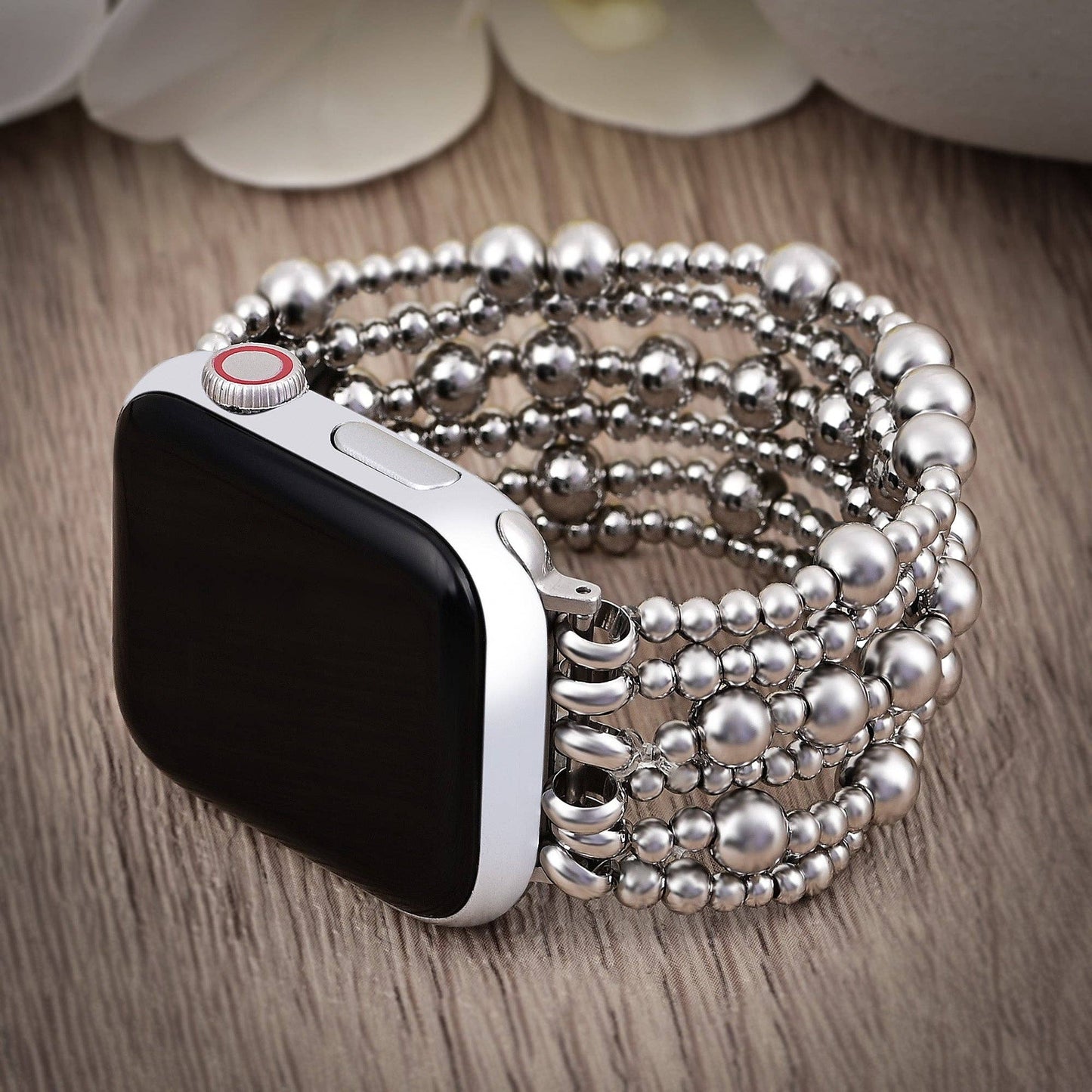 Cape Diablo - Platinum Demure Stretch Apple Watch Strap