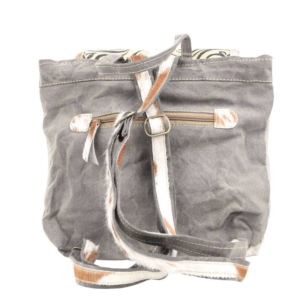 Clea Ray Canvas Bags & Clothing - Small Canvas Print & Cowhide Trim Backpack