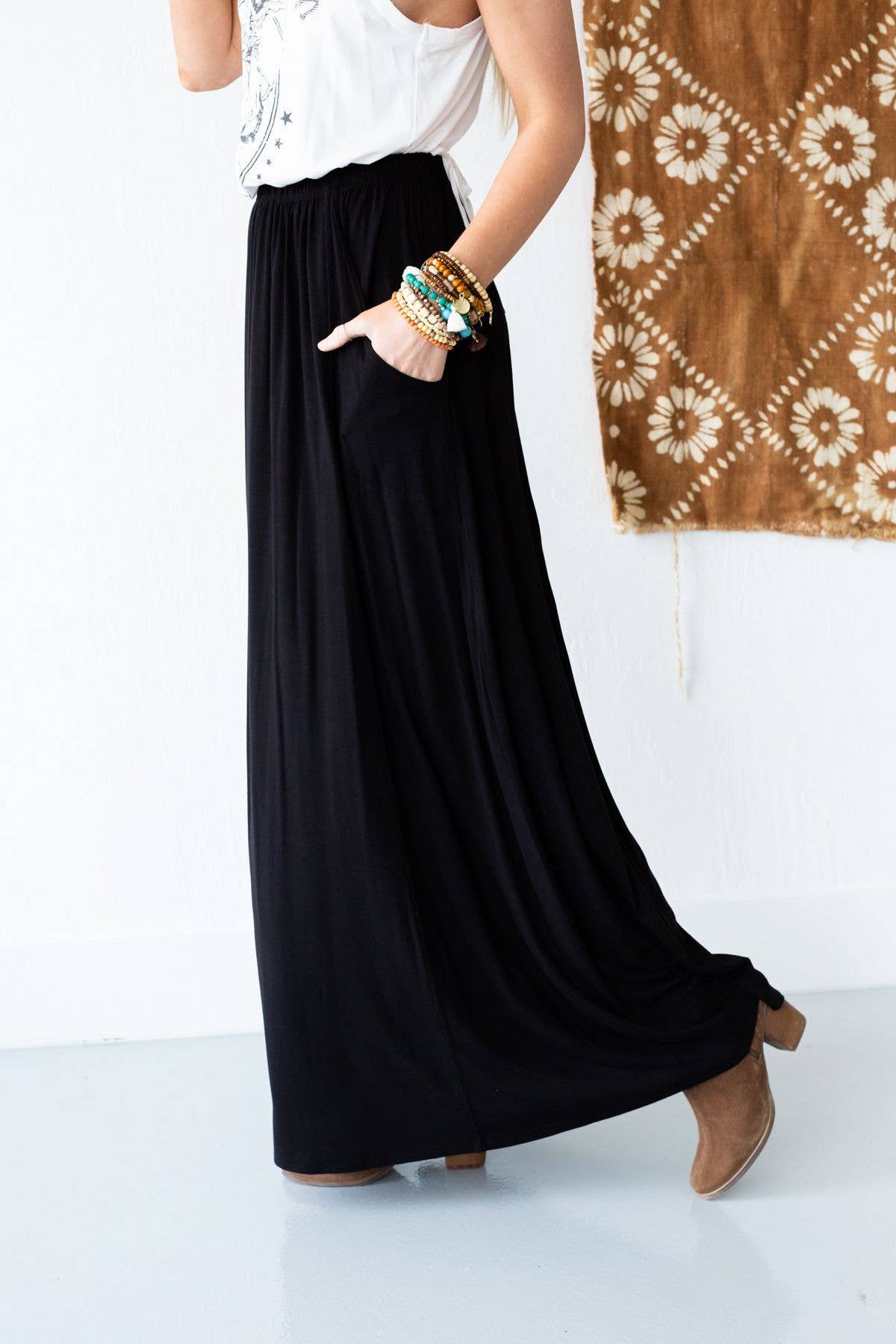 Three Bird Nest - The Perfect Pocketed Maxi Skirt - Black