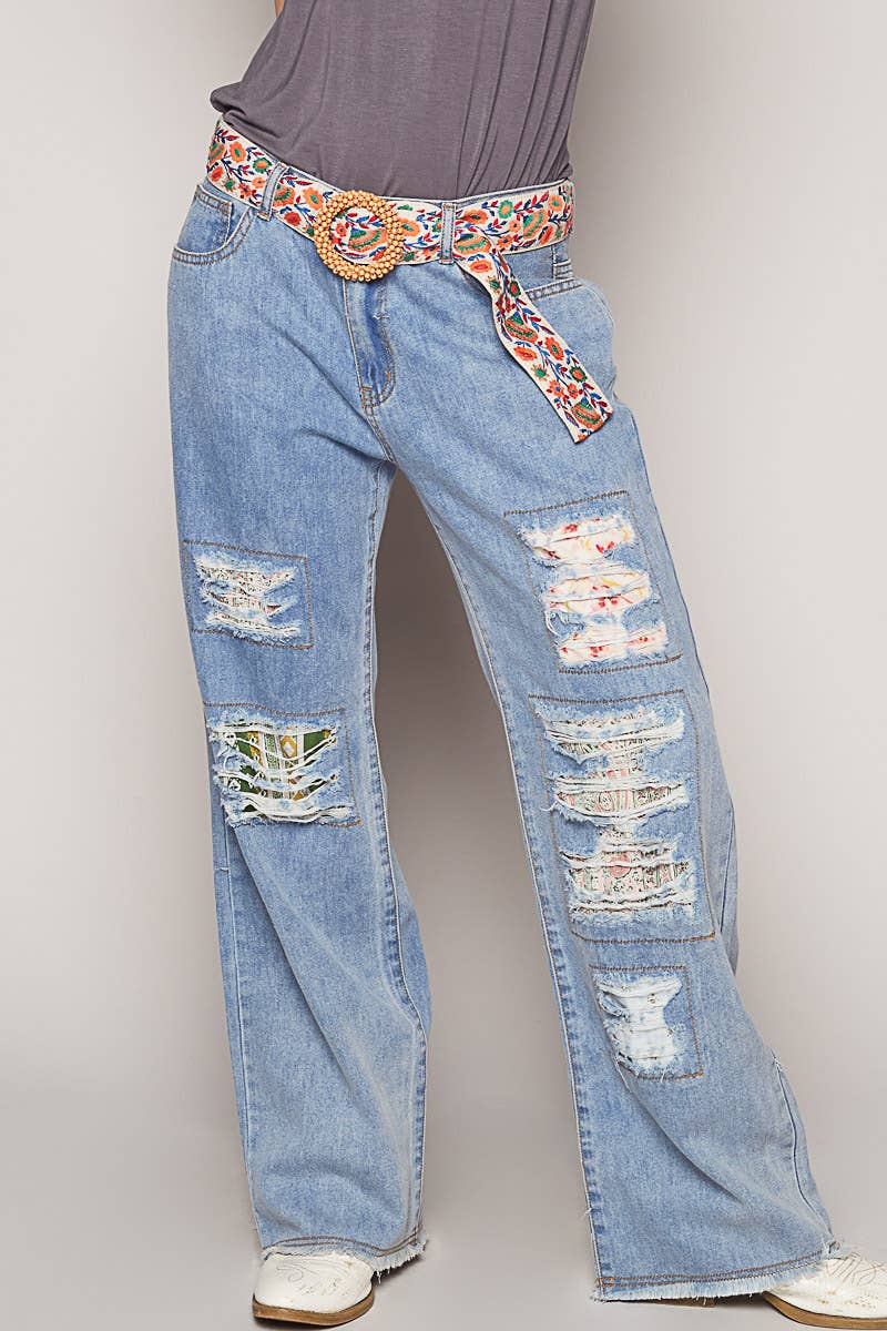 Pol Clothing - Beaded circle buckle floral pattern belt