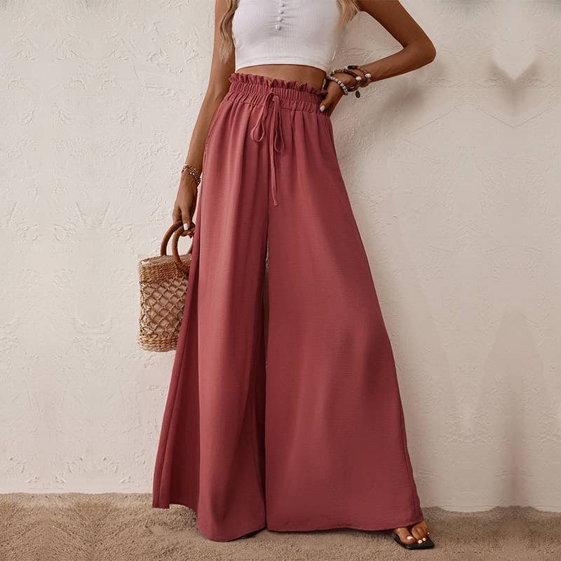 Smocked paperbag wide leg pants