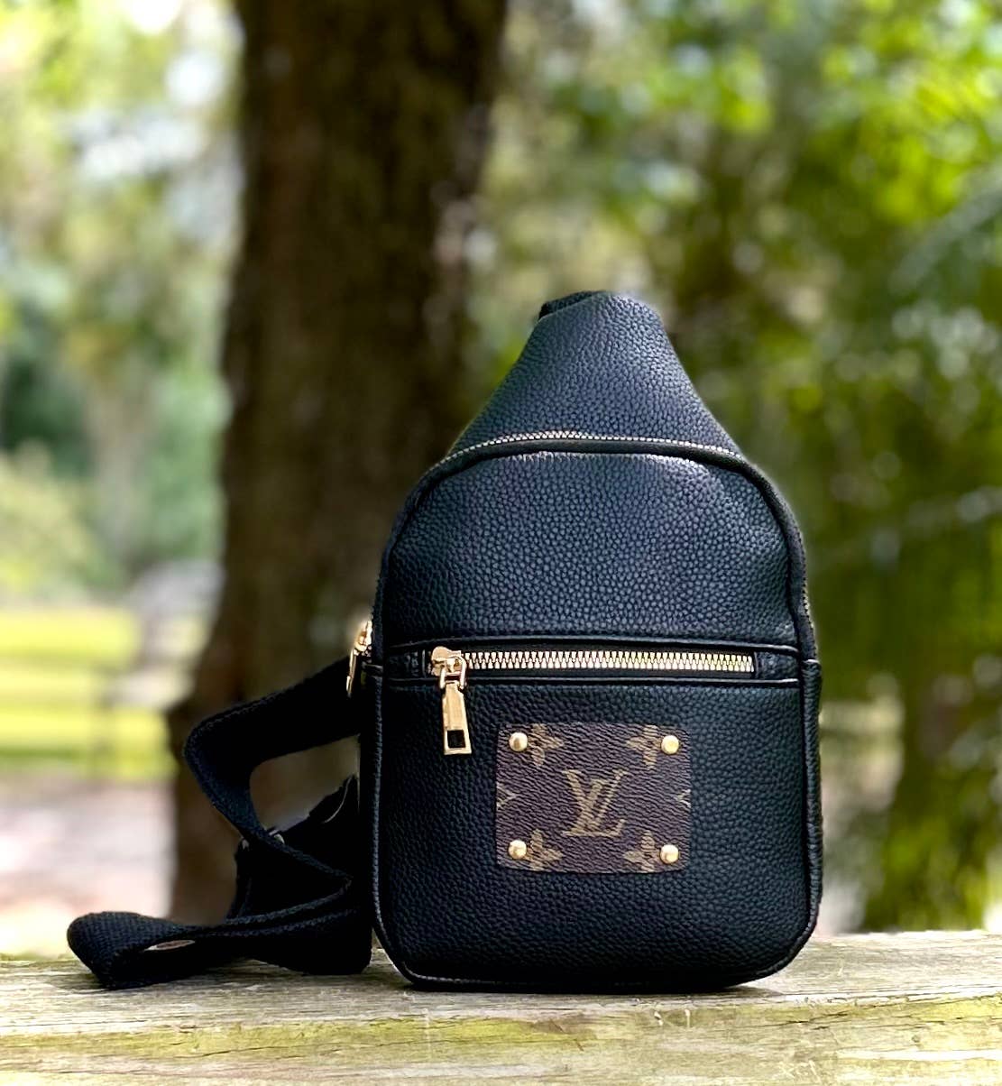 Southern Junkie Gypsy Boutique - Upcycled Black Vegan Leather Sling Bag Handbag Bum Bag