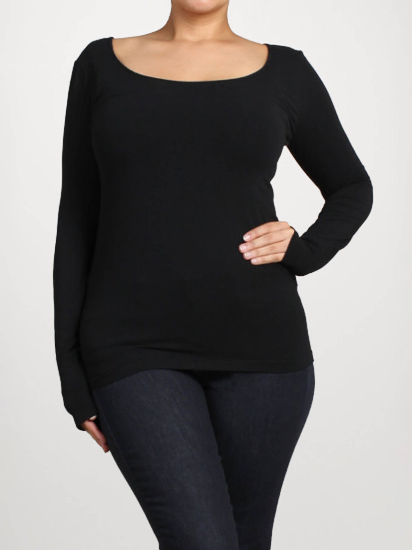 M.Rena - Long-Sleeve Round Neck Bodycon Top (Plus Size)