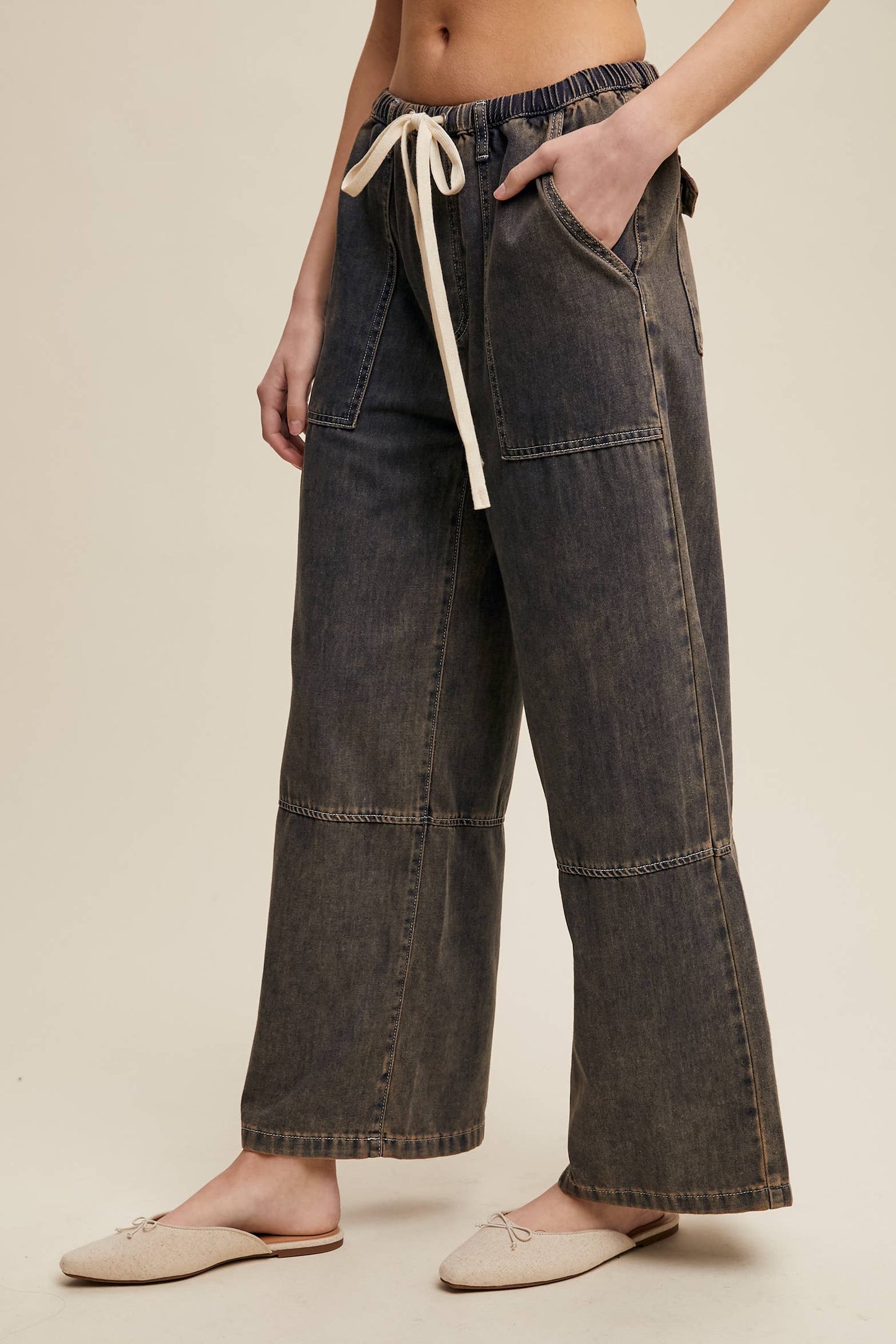 Listicle - Wide-Leg Denim Drawstring Pants