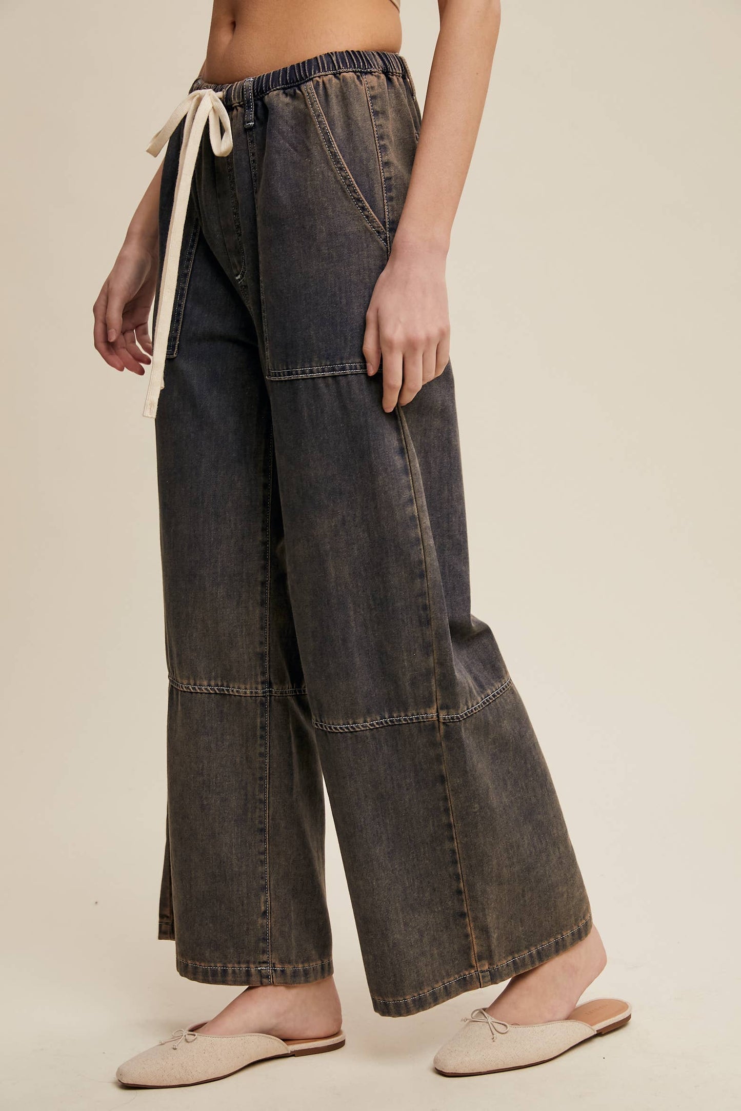 Listicle - Wide-Leg Denim Drawstring Pants
