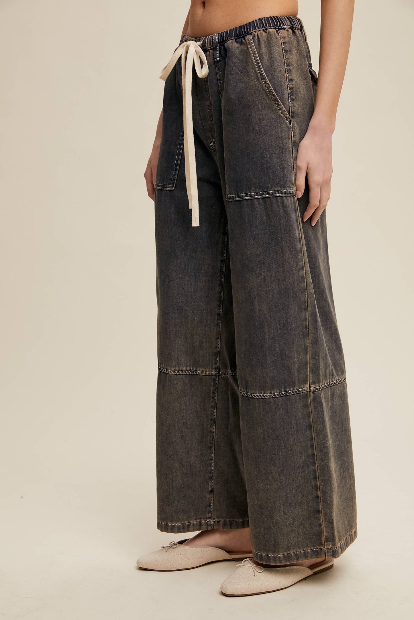 Listicle - Wide-Leg Denim Drawstring Pants