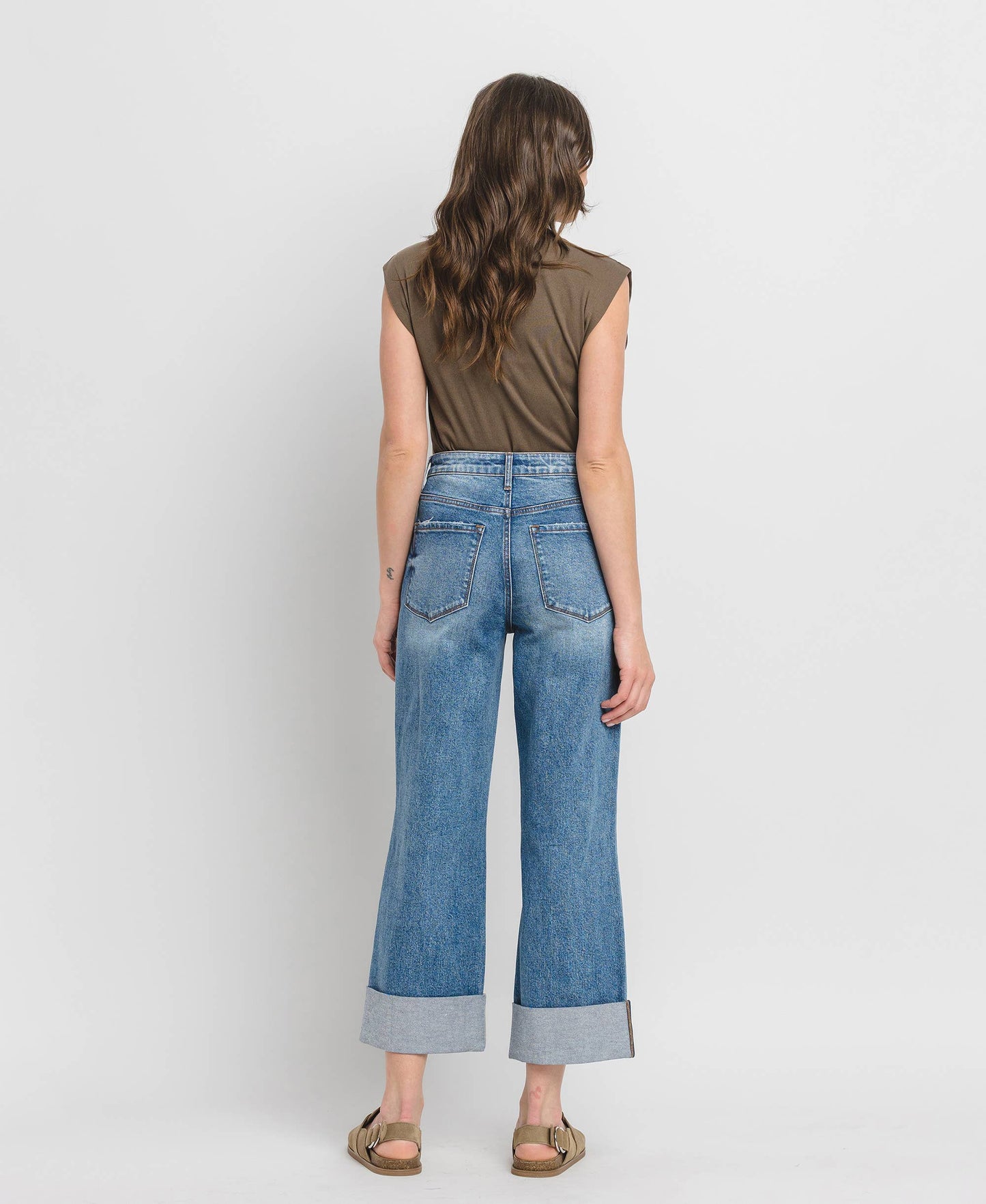 Lovervet by VERVET - SUPER HIGH RISE DOUBLE CUFFED BAGGY WIDE JEANS LV1459