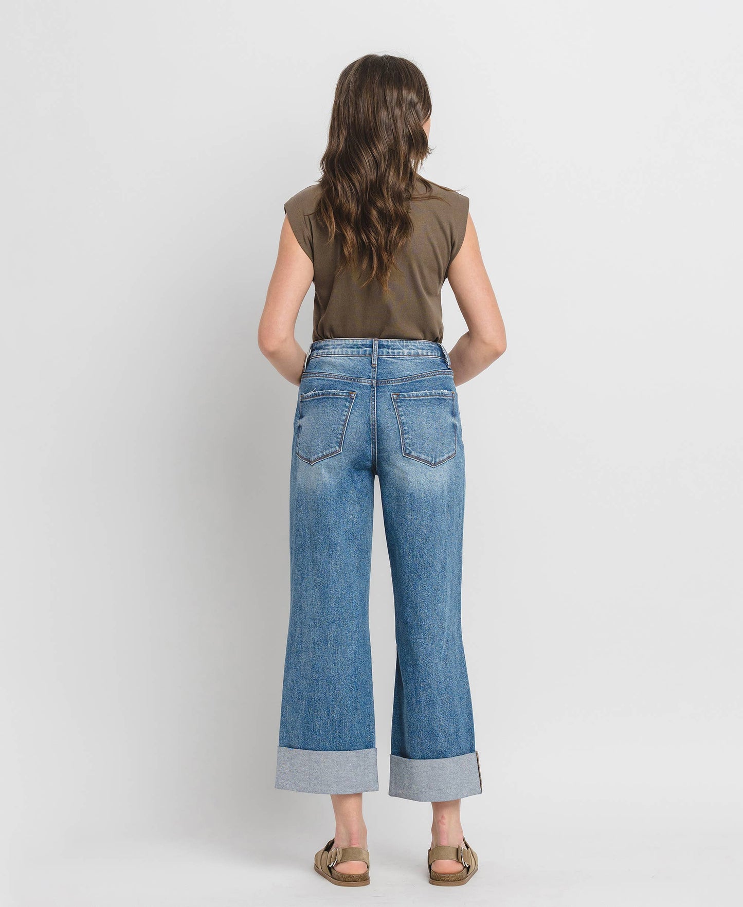 Lovervet by VERVET - SUPER HIGH RISE DOUBLE CUFFED BAGGY WIDE JEANS LV1459