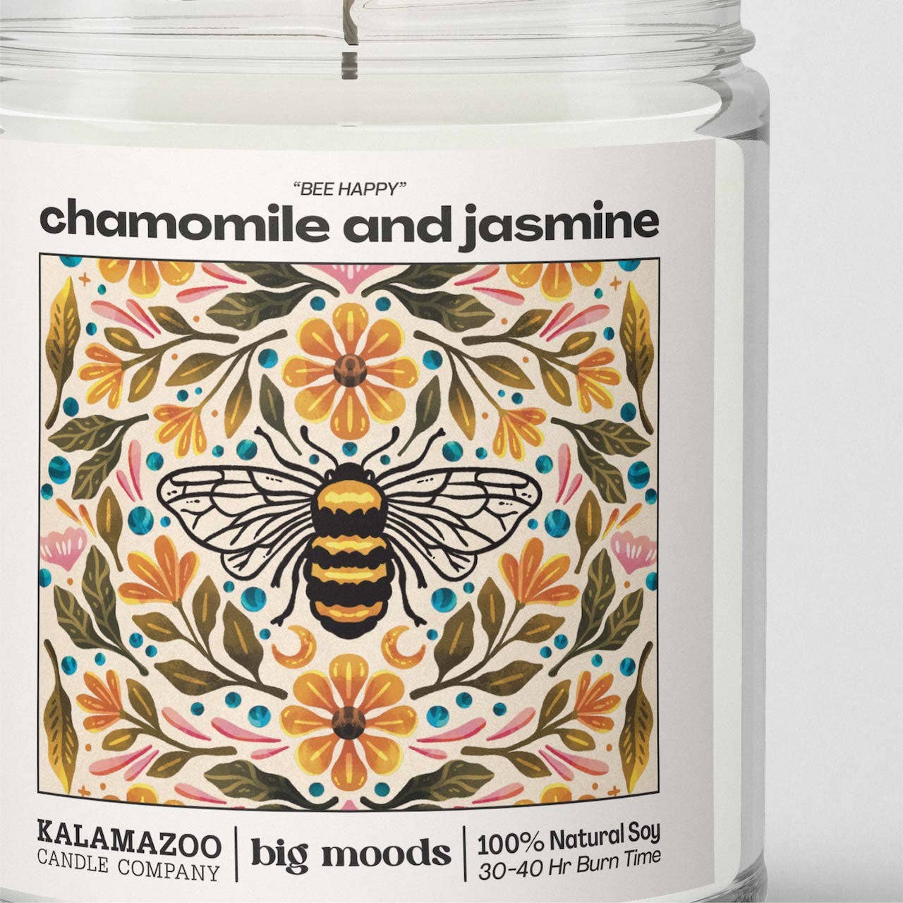Big Moods - "Bee Happy" Chamomile and Jasmine -  Luxury Soy Candle