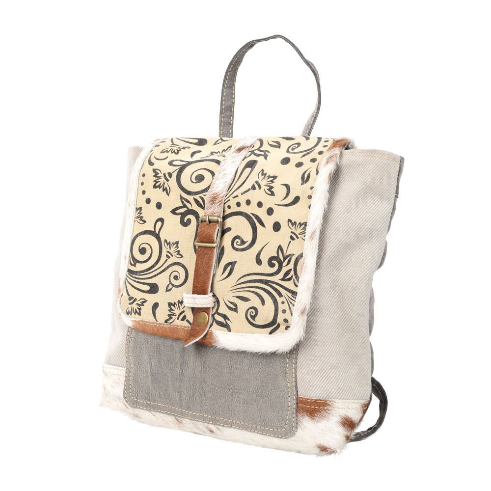 Clea Ray Canvas Bags & Clothing - Small Canvas Print & Cowhide Trim Backpack