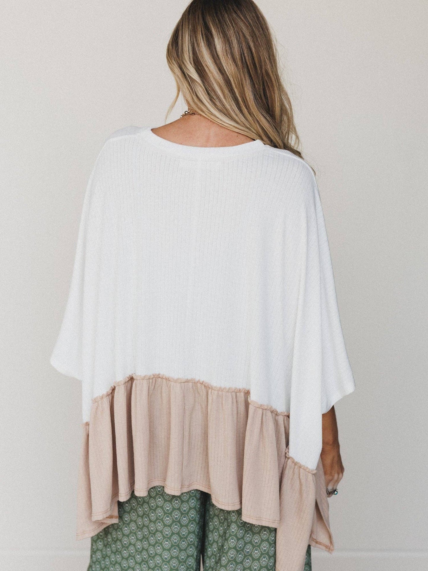 Three Bird Nest - Sally Ruffle Top - Off White Camel