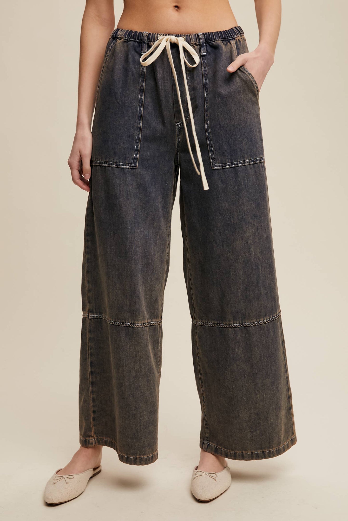 Listicle - Wide-Leg Denim Drawstring Pants