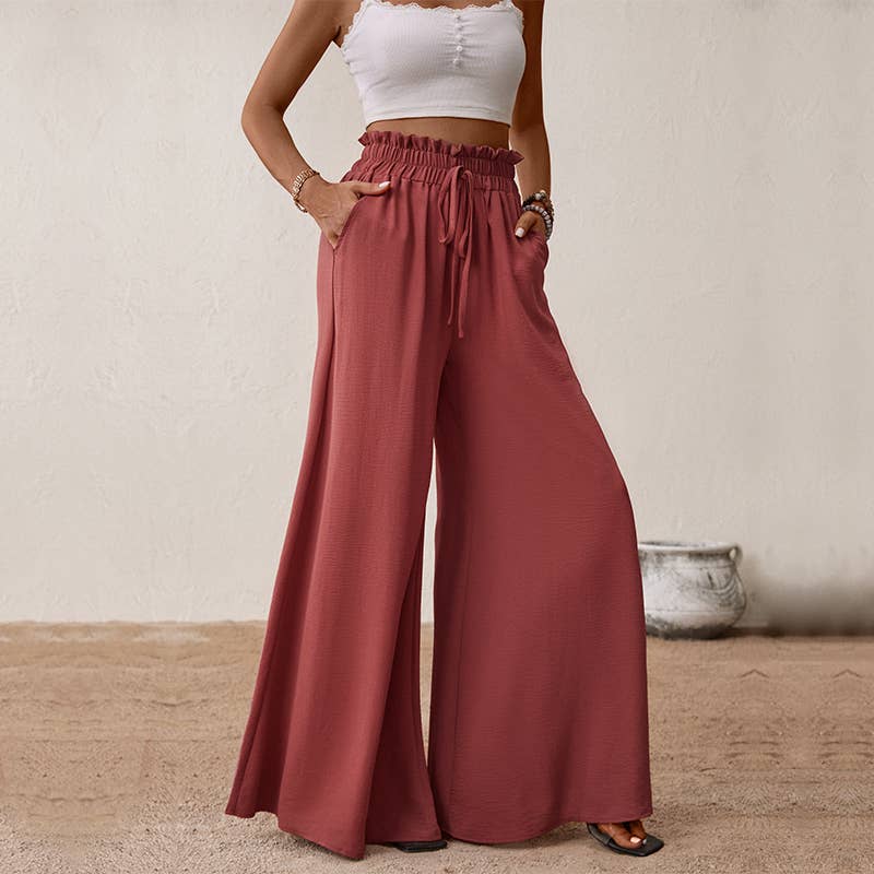Smocked paperbag wide leg pants