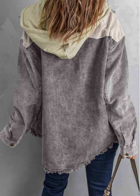 Lovesoft - Patchwork Hooded Corduroy Shacket Coat