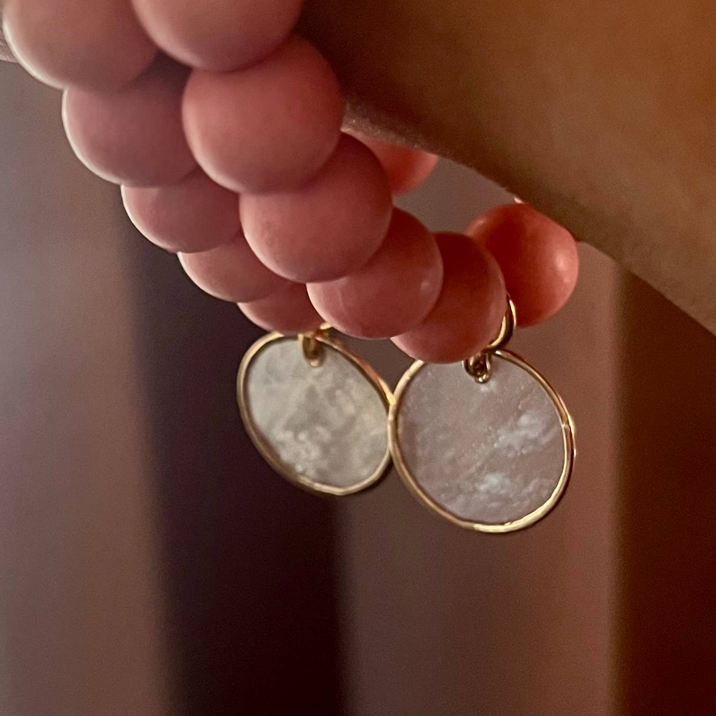 Nellie Pratt Artisan Jewelry - Charmed Life- wood shell beachy boho stretch bracelet: Light Pink