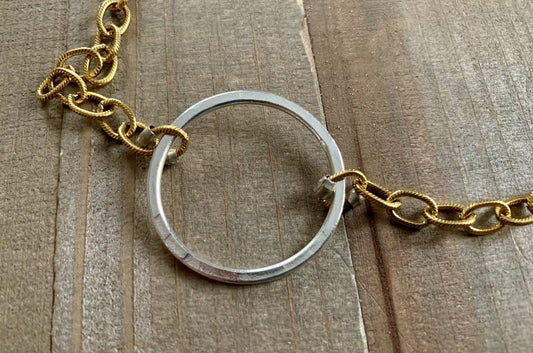 Nellie Pratt Artisan Jewelry - Good Genes- chain statement bracelet: Gold chain with silver circle