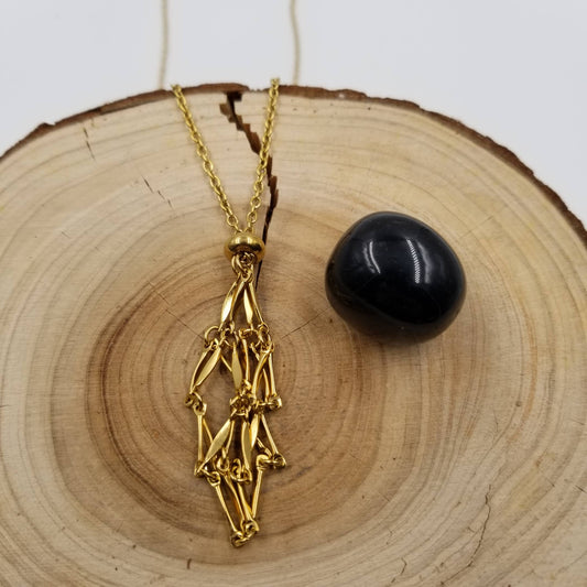 CHAKRA JEWELRY - Interchangeable Macramé Cage Adjustable Necklaces: Gold (With random stones)