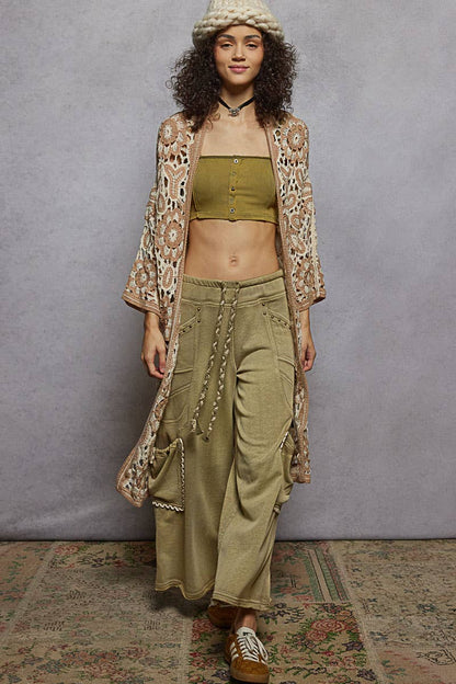 Pol Clothing - V-neck long sleeve crochet knit weave cardigan