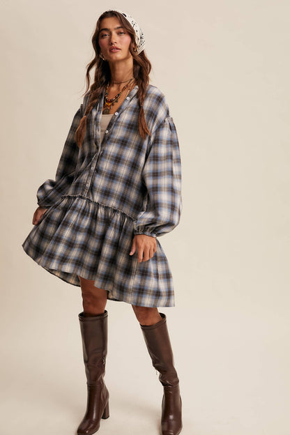 Listicle - Plaid Drop-Waist Mini Dress