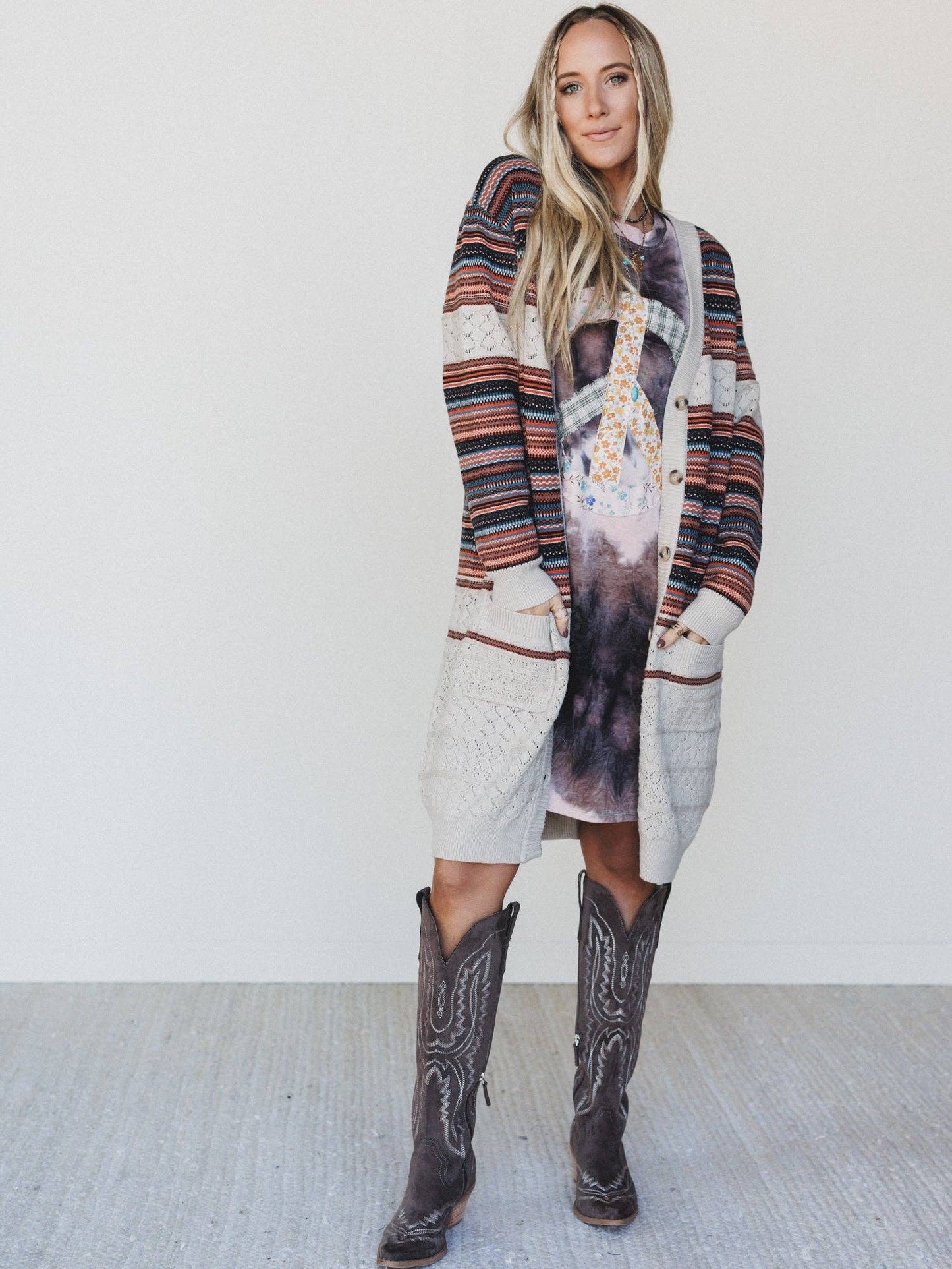 Three Bird Nest - Peace And Tie Dye Tee Dress - Gray Multi Tie Dye