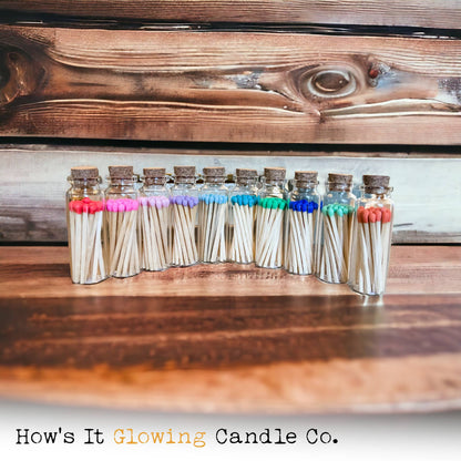 How's It Glowing Candle Co. - Apothecary Vial Safety Matches & Striker | Glass w Cork Lid
