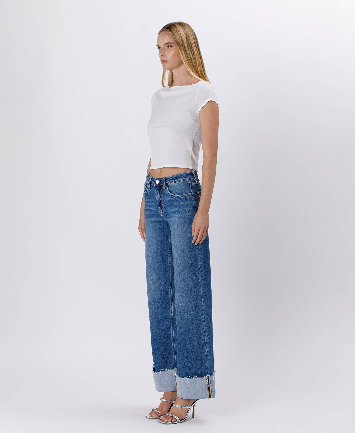 Lovervet by VERVET - HIGH RISE CUFFED WIDE JEANS LV1592