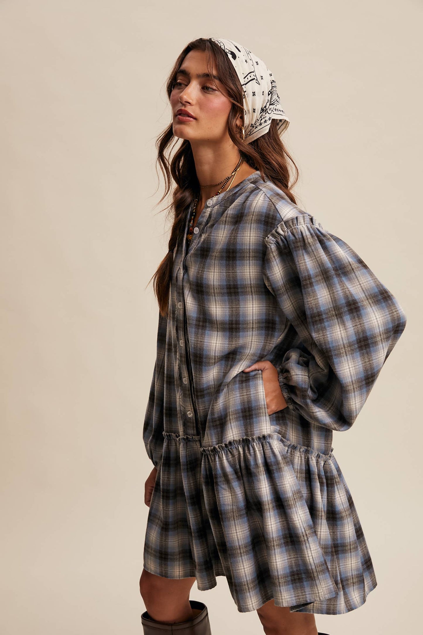 Listicle - Plaid Drop-Waist Mini Dress