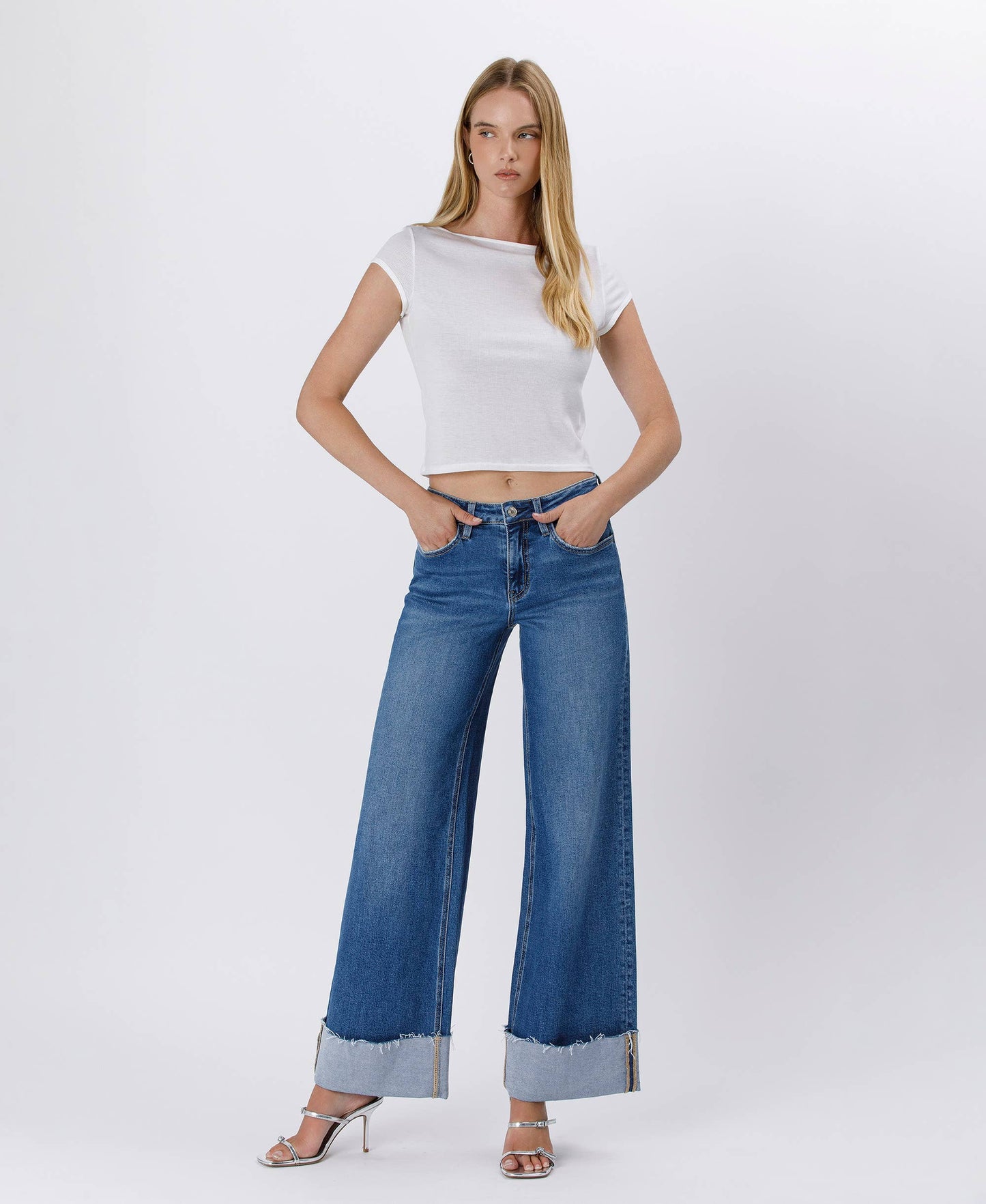 Lovervet by VERVET - HIGH RISE CUFFED WIDE JEANS LV1592